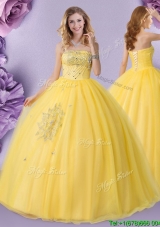 Most Popular Really Puffy Strapless Yellow Quinceanera Dress in Tulle
