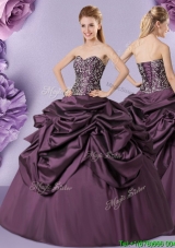 Designer Sweetheart Taffeta Quinceanera Dress with Embroidery and Pick Ups
