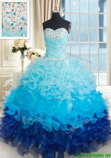 Exclusive Ruffled and Beaded Organza Quinceanera Gown in Gradient Color