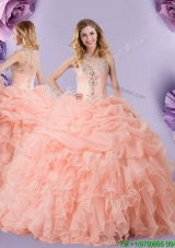 Cheap Straps See Through Back Zipper Up Quinceanera Dress with Ruffles