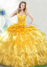 Fashionable Sequined Bust and Ruffled Layers Quinceanera Gown in Yellow