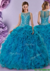 Modern See Through Back Zipper Up Quinceanera Dress with Ruffles and Beading