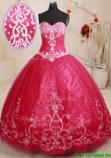 Cheap Applique and Embroideried Beaded Coral Red Quinceanera Dress in Tulle