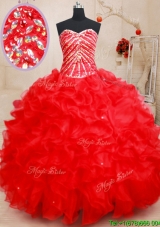 Lovely Really Puffy Sweetheart Red Quinceanera Dress with Beading and Ruffles