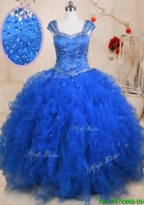 Gorgeous Straps Beaded Bodice and Ruffled Quinceanera Dress with Cap Sleeves