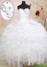 New Arrivals Bubble and Beaded Ruffled Zipper Up Sweet 16 Dress in White