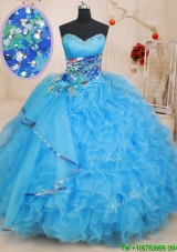 Fashionable Beaded Top and Ruffled Baby Blue Quinceanera Dress with Pattern