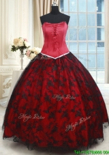 Cheap Strapless Laced Quinceanera Dress in Red and Black