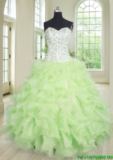 Hot Sale Yellow Green Sweetheart Quinceanera Dress with Ruffles and Beading