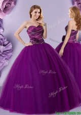 Affordable Handcrafted Flowers Dark Purple Quinceanera Dress with Zipper Up