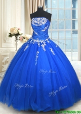 Latest Ball Gown Strapless Applique Quinceanera Dress in Tulle