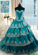 Perfect Brush Train Ruffled Layers Quinceanera Dress with Embroidery and Beading