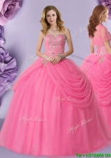 New Style Beaded and Bubble Sweetheart Quinceanera Dress in Rose Pink