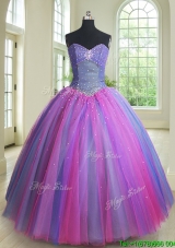 Cheap Sweetheart Rainbow Colored Tulle Quinceanera Dress with Beading