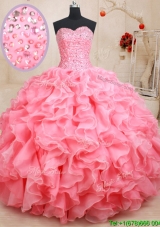 Hot Sale Puffy Skirt Watermelon Quinceanera Dress with Beaded Bodice and Ruffles