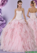 Popular Ruffled and Laced Bodice Baby Pink Quinceanera Dress in Tulle
