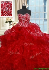 Top Seller Brush Train Red Quinceanera Dress with Ruffles and Beading