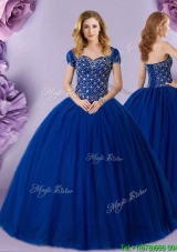 Elegant Beaded Bodice Sweetheart Royal Blue Quinceanera Dress in Tulle