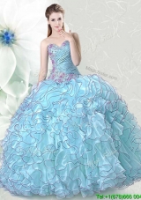 New Style Big Puffy Ruffled and Beaded Light Blue Quinceanera Dress