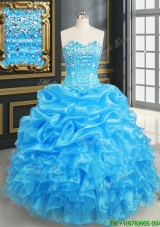 Beautiful Visible Boning Baby Blue Quinceanera Dress with Beading and Ruffles