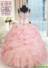 Wonderful See Through Back Straps Zipper Up Quinceanera Dress in Organza