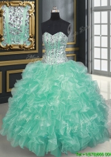 Discount Visible Boning Beaded Bodice Ruffled Quinceanera Dress in Apple Green