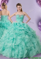 New Arrivals Visible Boning Apple Green Sweet 16 Dress with Beading and Bubbles