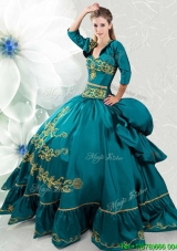 Classical Sweetheart Taffeta Embroideried and Beaded Quinceanera Dress in Teal