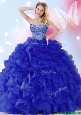 Gorgeous Beaded and Ruffled Royal Blue Quinceanera Dress in Organza