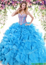 Discount Ruffled and Beaded Organza Quinceanera Dress in Baby Blue