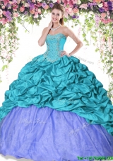 Exquisite Beaded and Pick Ups Quinceanera Dress in Turquoise and Lavender