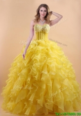Classical Organza Applique and Ruffled Quinceanera Gown in Yellow