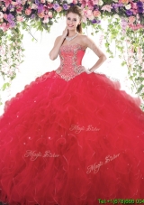 Perfect Beaded and Ruffled Tulle Quinceanera Dress in Red