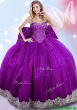 Discount Eggplant Purple Taffeta Quinceanera Dress with Beading and Bowknot