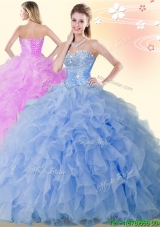 New Style Blue Organza Quinceanera Dress with Beading and Ruffles