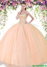 Best Selling Beaded Tulle Big Puffy Quinceanera Dress in Peach