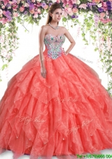 Classical Beaded and Ruffled Quinceanera Dress in Orange Red