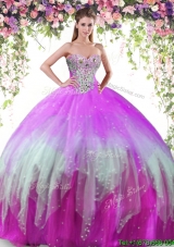 Latest Rainbow Really Puffy Tulle Quinceanera Dress with Beading