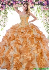 Two Tone Organza Big Puffy Quinceanera Dress with Beading and Ruffles