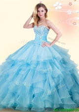 Gorgeous Ruffled and Beaded Sweet 16 Dress in Baby Blue