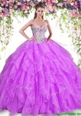 Hot Sale Beaded and Ruffled Lilac Quinceanera Dress in Organza