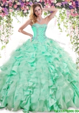 Beautiful Beaded and Ruffled Sweet 16 Dress in Apple Green