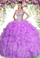 Unique Lilac Big Puffy Quinceanera Dress with Beading and Ruffles