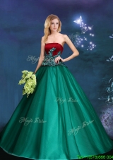 Discount A Line Strapless Dark Green Quinceanera Gown with Appliques