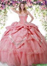 Latest Watermelon Red Quinceanera Dress with Beading and Pick Ups