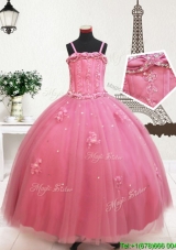 Elegant Visible Boning Straps Beaded and Applique Little Girl Pageant Dress in Tulle
