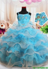 Classical Ruffled Layers Zipper Up Little Girl Pageant Dress in Baby Blue and Light Pink