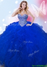 Latest Beaded and Ruffled Big Puffy Quinceanera Dress in Royal Blue