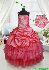 Elegant One Spaghetti Straps Little Girl Pageant Dress with Beading and Ruffled Layers
