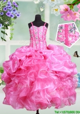 Luxurious Visible Boning Straps Rose Pink Little Girl Pageant Dress with Beading